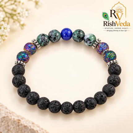 Basalt Lava Beads with Multicolour Accent Beads Bracelet